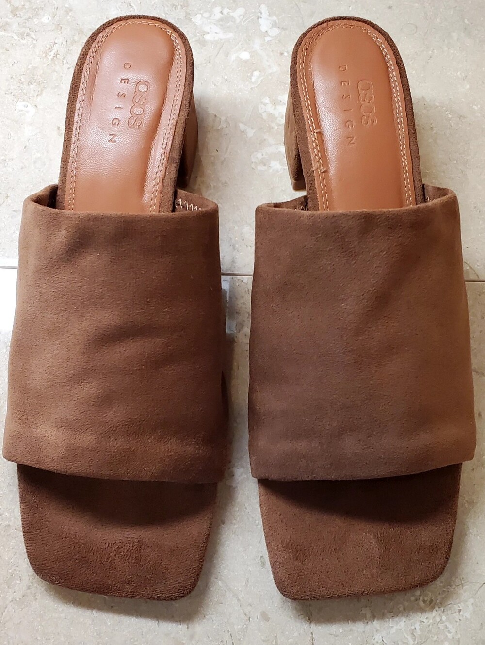 ASOS Design Nyla Heeled Mule Square Toe Sz8 Brown  Vegan Suede Slide Pump Sandal - Picture 7 of 10